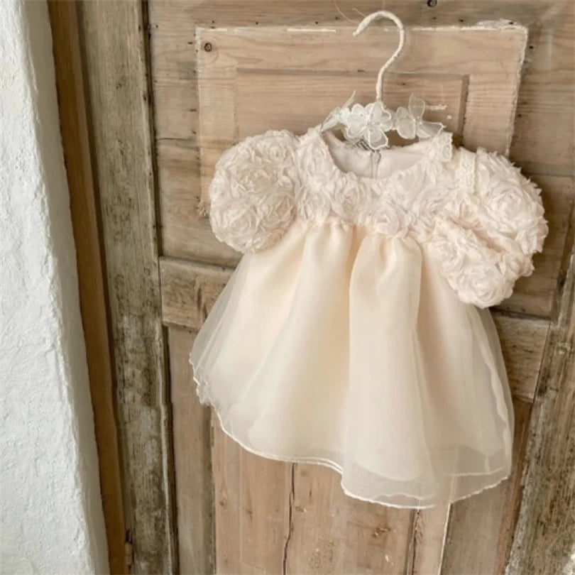 1st Birthday Party Baby Dress Summer Princess One Year Baby Girls Dress Clothes Flower Puff Sleeve Toddler Dresses For Girl