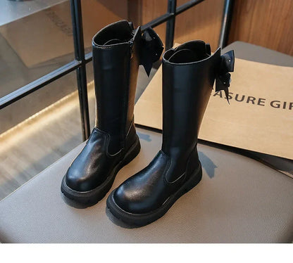 Knee Length Boots Children Shoes New 2025 Autumn Winter Fashion High Top Student Shoes Girls Princess Shoes with Bow Kids Boots