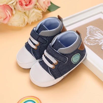Lucky Blue Newborn Infant Toddler Boy Girl Casual Breathable Soft Cloth Bottom  Anti-slip PU Leather First Walkers Canvas Shoes