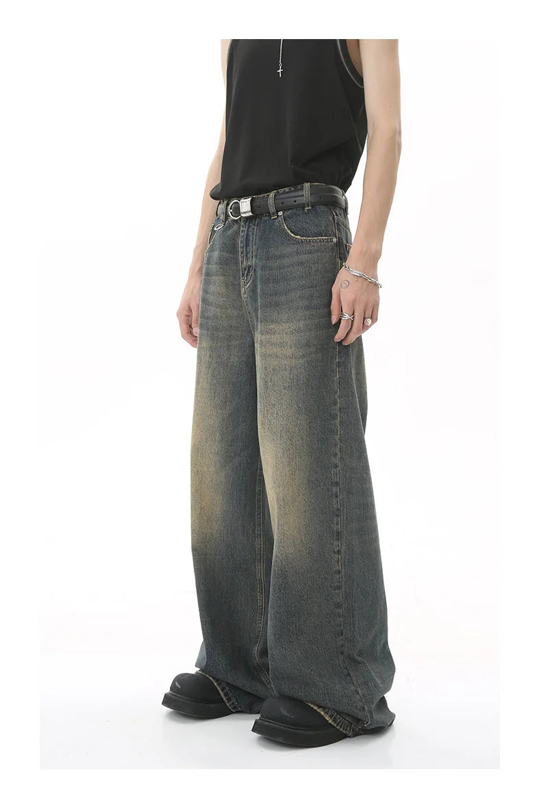LUZHEN Old Male Pants Autumn Blue Washed Men Denim Jeans Straight Casual Men wear Loose Wide Leg Trousers 2026 New Fashion 9C354