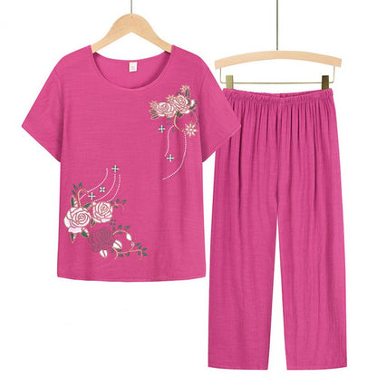 New Arrival Female Pajamas Set Sleepwear Women Cotton Print Flower Pyjamas Summer Loose Nightwear Home Large XL-4XL