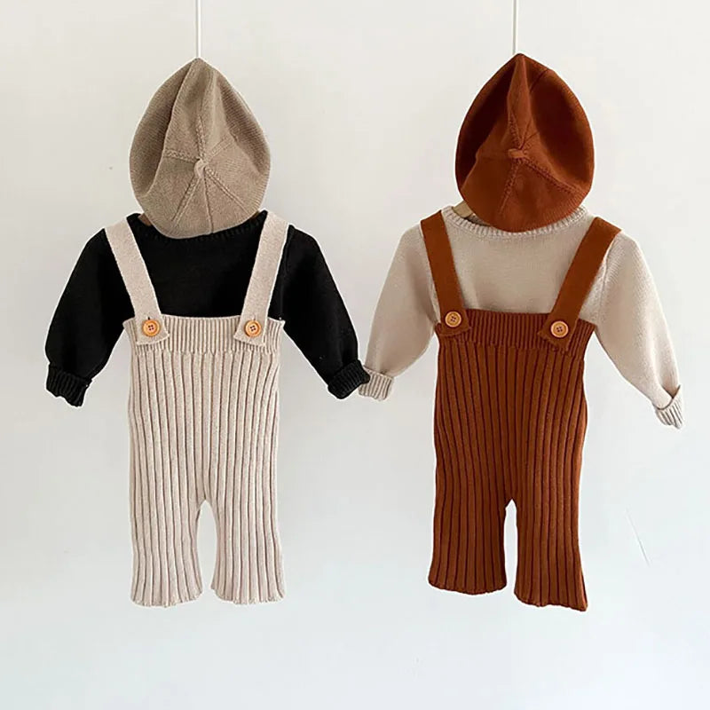 MILANCEL Baby Overalls Kids Knitted Solid Pants Versatile High Waist Pants