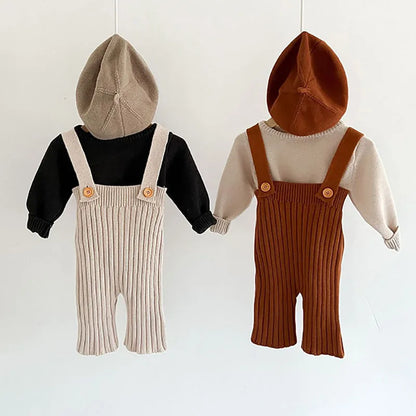MILANCEL Baby Overalls Kids Knitted Solid Pants Versatile High Waist Pants