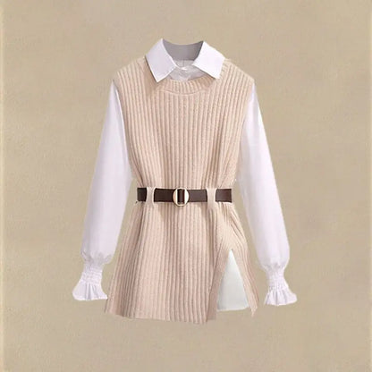 2026 Spring New Korean Elegant in Matching Set Women's Fashion Knitted Vest+ Shirt+ Jeans Three Piece Female Chic Denim Pants Suit