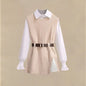 2026 Spring New Korean Elegant in Matching Set Women's Fashion Knitted Vest+ Shirt+ Jeans Three Piece Female Chic Denim Pants Suit