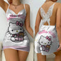Mini Dress Pajama Skirt Hello Kitty Sexy Dresses Off Shoulder Bow Knot Satin Surface Women's Fashion Summer 2026 Short Party Lace