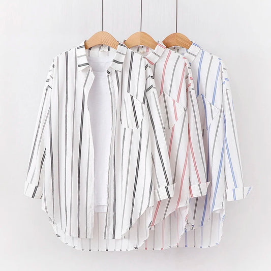 Loose Casual Striped Shirts Women 2025 New Ladies Sweet Simple Style Long Sleeve Print Shirt Female Blouse and Tops Lady Clothes