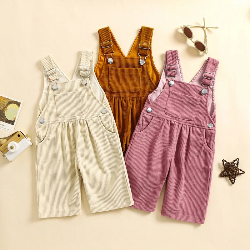 2025 Lorrainian 3-24M Baby Girl Summer Overalls Infant Wide Leg Solid Color Jumpsuit Front Pocket Suspender Pants Outfits
