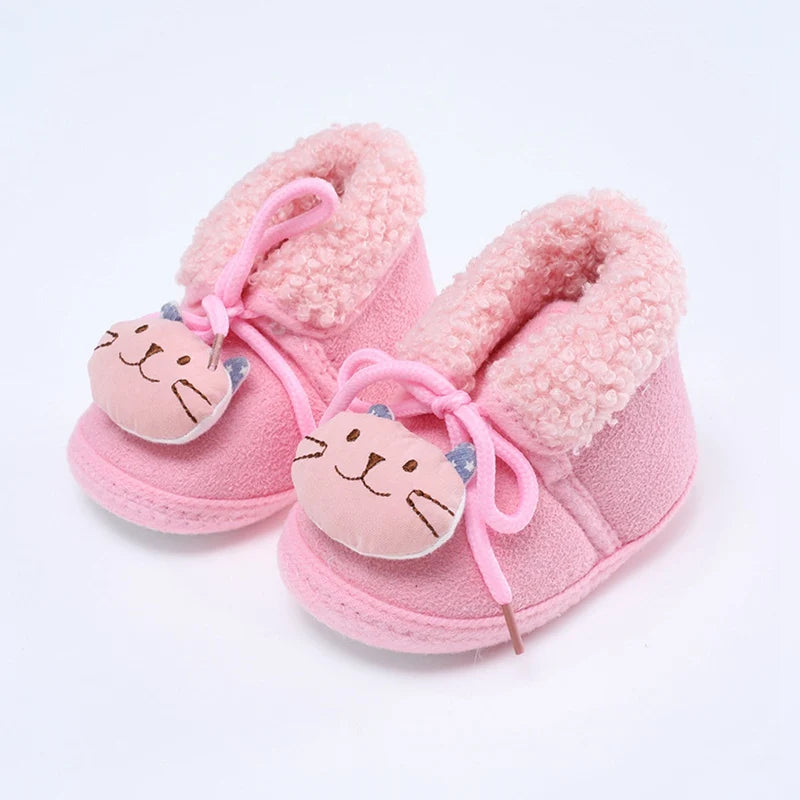 Winter Warm Newborn Baby Boy Girl Boots Cute Bear Soft Toddler Shoes First Walkers Anti-slip Booties Infant Fur Snow Boots 0-18M