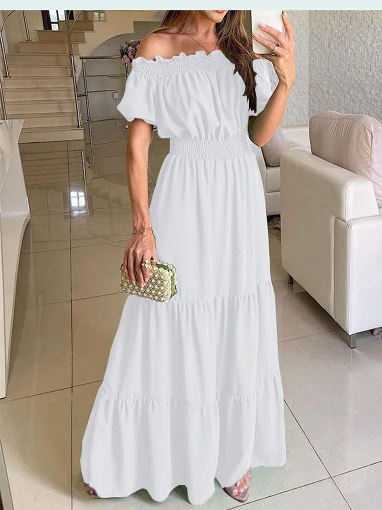 Summer Boho Red Dress Fashion Short Sleeve Beach Long Dress Casual Loose Elegant Holiday Party Dresses For Women Robe Femme 2025