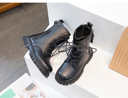 Girls Boots Simple Non-slip Back Zipper Summer Breathable Versatile Soft Autumn Winter Black Children Leather Boots 2025 New