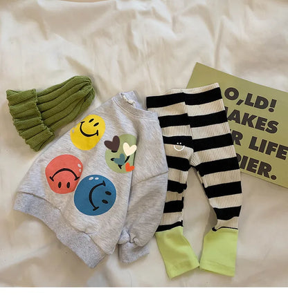 New Spring Autumn Girl Baby Fashion Striped Leggings Boy Infant Splicing Ribbed Casual Pants Newborn Cotton Trousers Kid Clothes