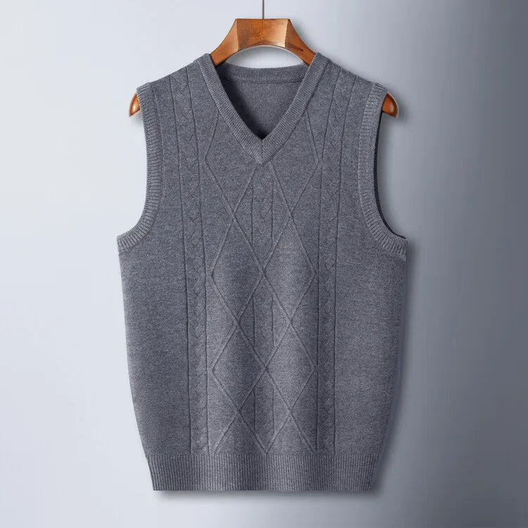 2026 New Trend Men's Business Casual Pullover Wear Warm Sleeveless Wool Knitted Sweater Vest Tops