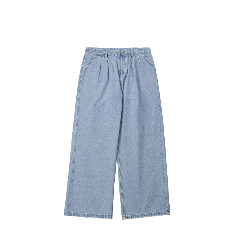INFLATION Brown Retro Washed Denim Pants Unisex Classic Straight Leg Jeans Male Trouser Plus Size