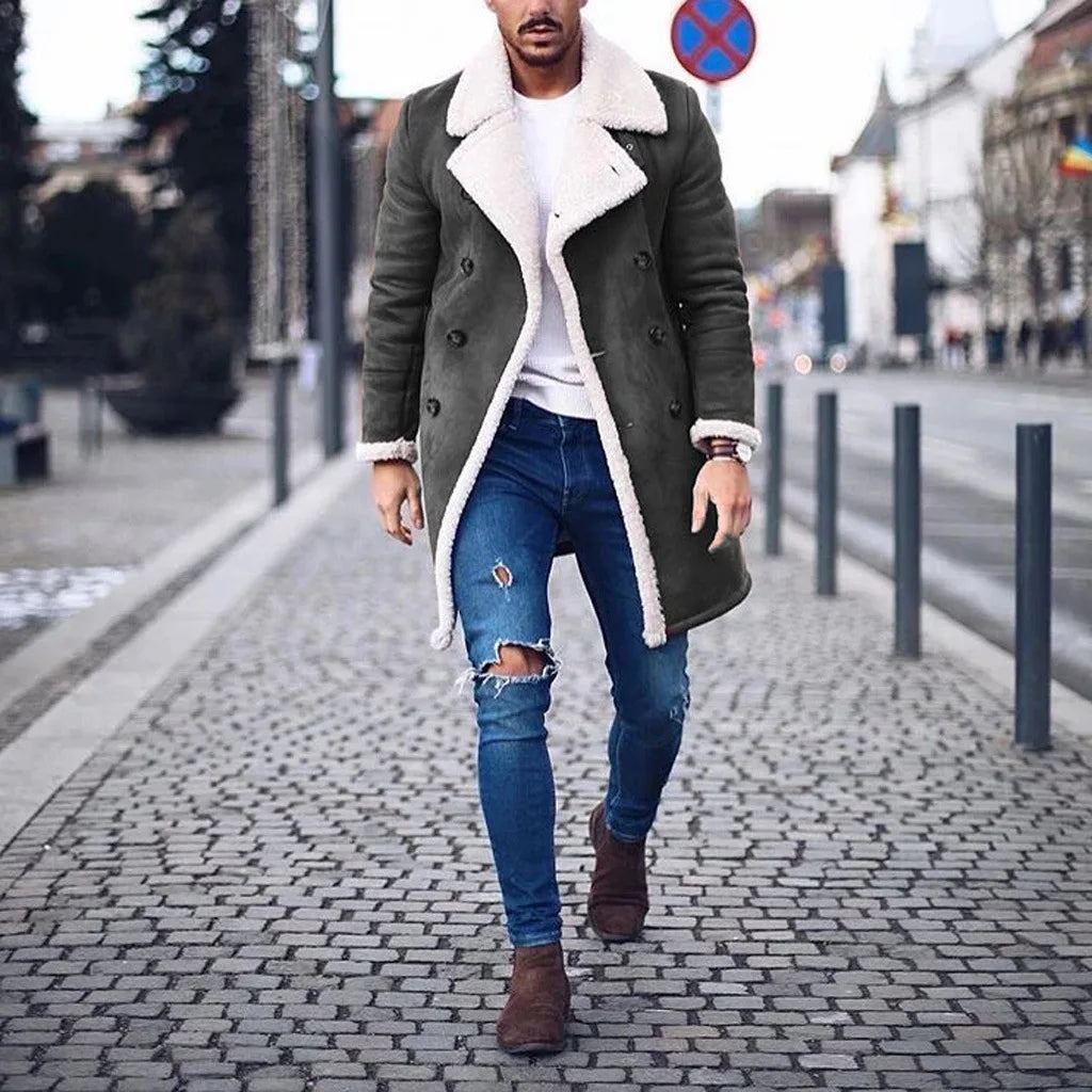 2026 Men's Woolen Coat Middle-aged Double Collar Autumn And Winter Warm Fashion Slim-fitting Woolen Men's Coat Pocket