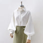 Lantern Sleeves Vintage Shirts Women Elegant White Women's Blouse with Lush Sleeves 2026 Fashion Button Up Shirt Black dropship