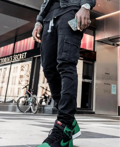 Jeans Men Pants Wash Solid Color Multi Pockets Denim Mid Waist Cargo Jeans Plus Size Fashion Casual Trousers Male Daily Wear