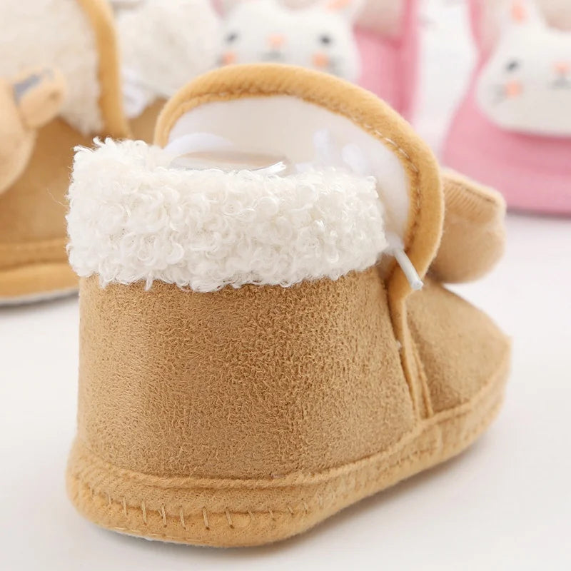 Winter Newborn Baby Boots Shoes Cute Cartoon Boy Girl Toddler Plush Snow Booties Warm Infant Crib Shoes Infant First Walkers