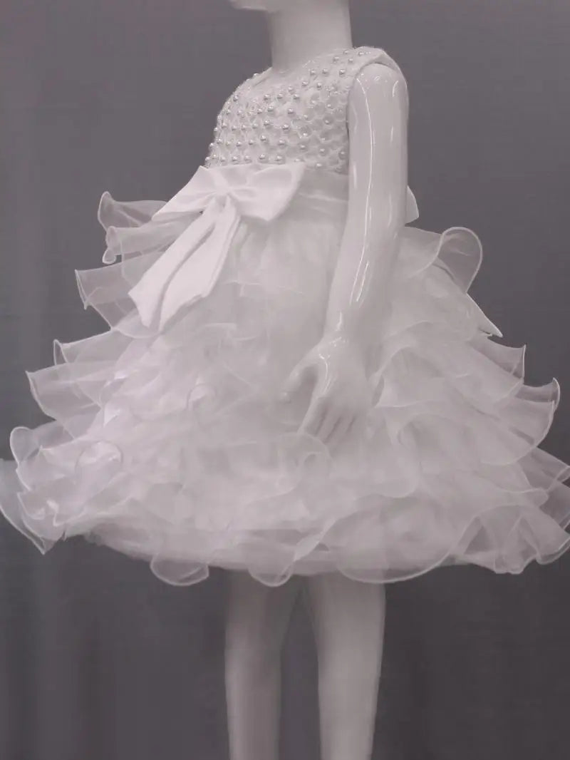 Tutu Beading Flower Baby Girl Dress For Wedding Party Sleeveless Infant Baby Dresses For 1st Birthday Toddler Baptism Clothes
