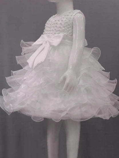 Tutu Beading Flower Baby Girl Dress For Wedding Party Sleeveless Infant Baby Dresses For 1st Birthday Toddler Baptism Clothes