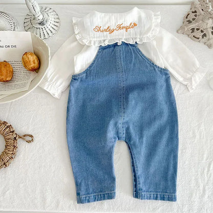 Children Clothes Suit Infant Baby Girls Clothing Set Long Sleeve Embroidered Shirt+ Denim Jumpsuit Autumn Spring Clothes Suit
