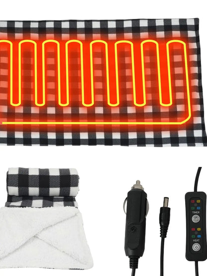 Heated Car Blanket 12-Volt Electric Blanket for Car, Truck, SUV, RV, Portable Heated Throw for Camping Red Black White Plaid