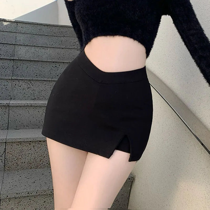Women Sexy Split Shorts Skirt Summer Korean High Waist Office Ladies Mini Skirt Fashion Casual Black A Line Skirts
