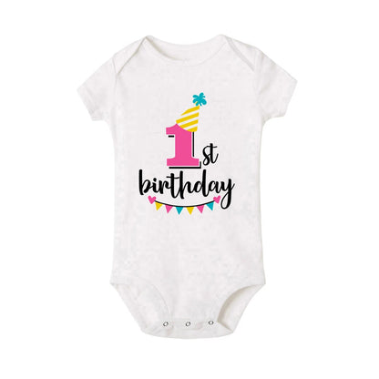 My 1st Birthday Print Baby Romper Infant Bodysuit Newborn Short Princess Sleeve Jumpsuit Baby Girl Birthday Party Outfit Clothes