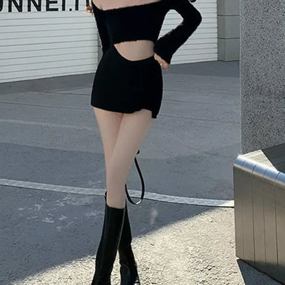 2026 Black Split Mini Skirts Women Summer Club High Waist Slit Skirt Streetwear Korean Party Fashion Irregular Slim A Line Skirt