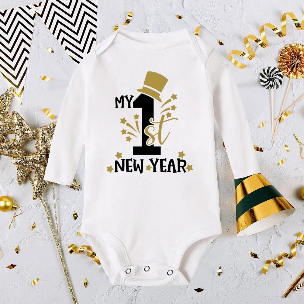 My First New Year Print Baby Romper Infant Long Sleeve Bodysuit Toddler Holiday Jumpsuit Boys Girls Clothes Newborn Shower Gifts