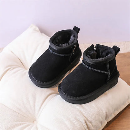 2025 New Winter Baby Snow Boots leather Warm Plush Little Boys Shoes Non-slip Fashion Toddler Girls Boots