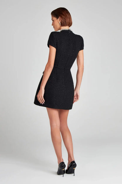 Tosssy Shiny Elegant Female MIni Dress Pocket Short Sleeve Patchwork Fashion Slim Party Dress Gown Women's Glitter Vntage Dress