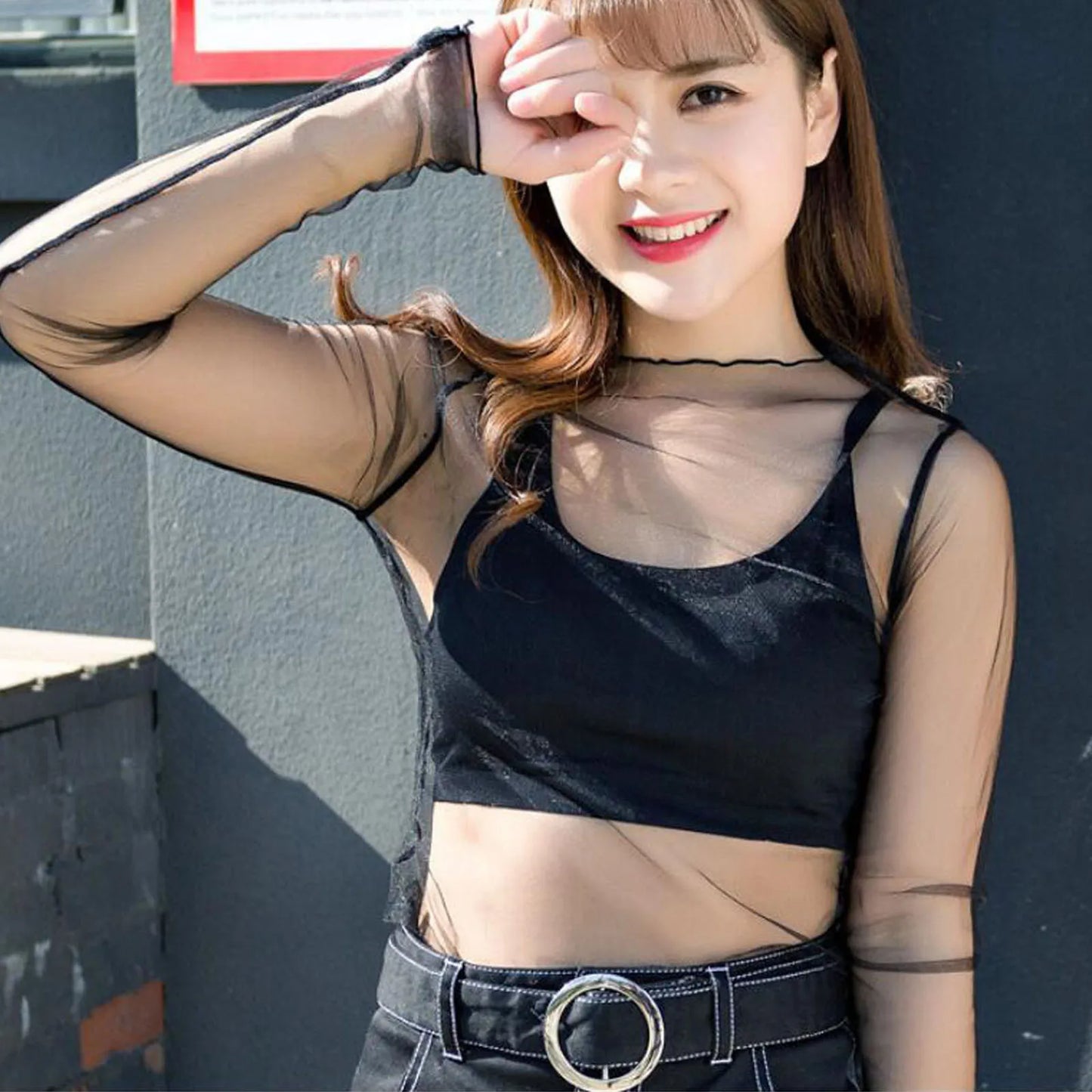 Women Daisy Print Lace Sheer Tops Sexy Tees Long Sleeve Thin Mesh Shirts Fashion Ladies Top 2026 Summer Sunscreen Blouse