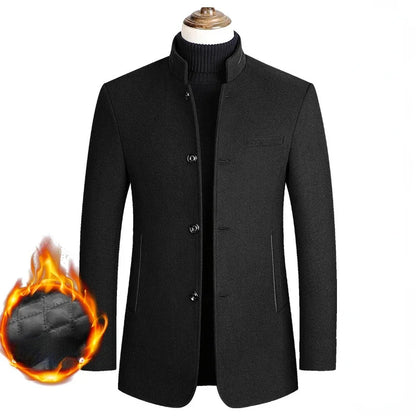 Men's Woolen Coat 2026 Autumn/Winter New Cotton Thickened Single Breasted Standing Collar Wool Blend Male Jacket