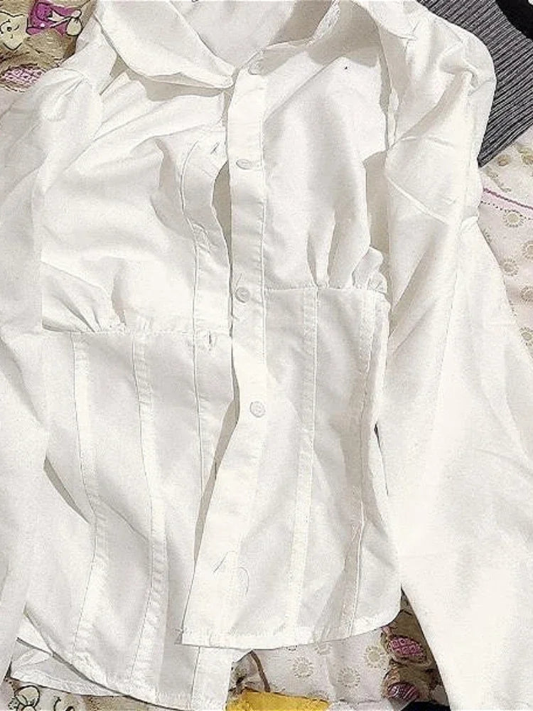 White Shirts Women Slim Sexy Girls All-match Preppy Style Long Sleeve Tops Casual Fashion Girls Classic Camisa Feminine