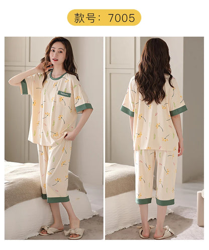 SUKAE M-5XL Cool Modal Woman's Pajamas Summer Plus Size Calf-length Pijamas Casual Knee-length Home suits Women's Capris Sleepwear