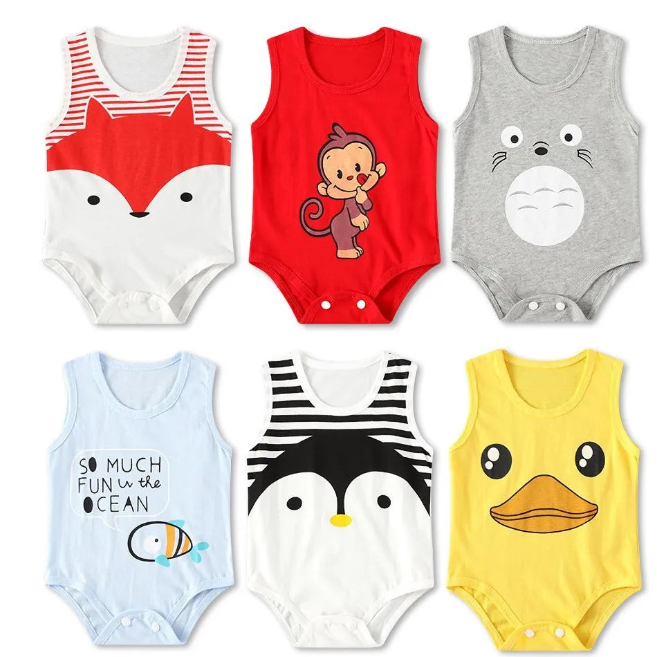 Summer Baby Bodysuit Kids Sleeveless Casual One-Pieces Newborn Boy Girl Cartoon Animal Romper Toddler Jumpsuit Clothes 0-2 Years
