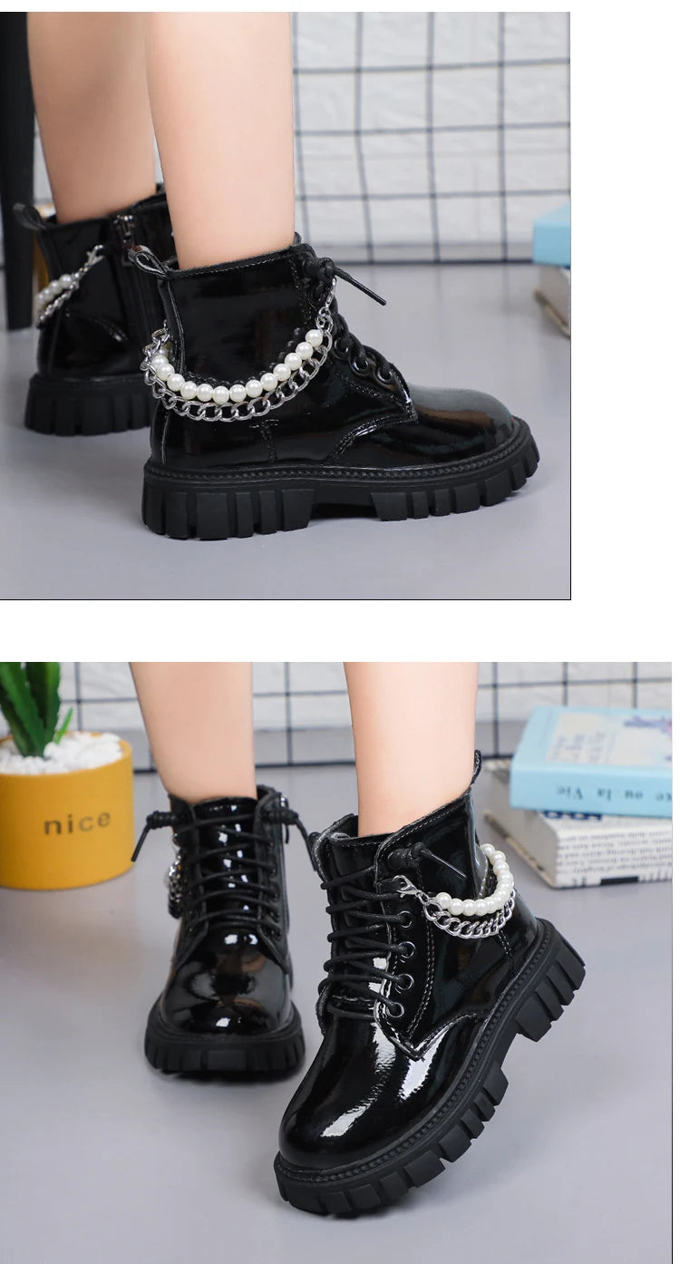 Girls Boots Children Beading Short Boots Student Shoes Kids Waterproof Outdoor Boots Autumn Spring New Non-slip Boots