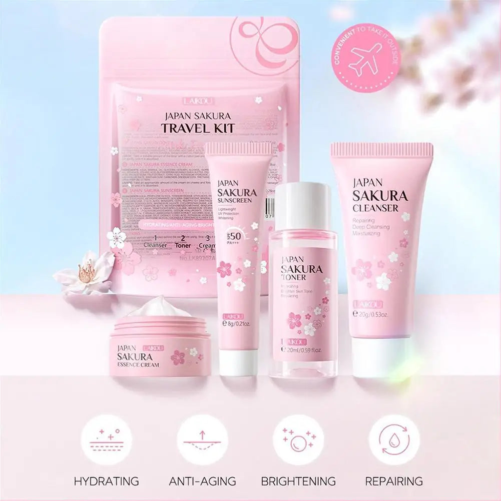 Sakura Skin Care Set facial Cleanser, Serum, Toner, Sunscreen, facial cream Beauty skin care For Women Gifts Routine Travel Kit