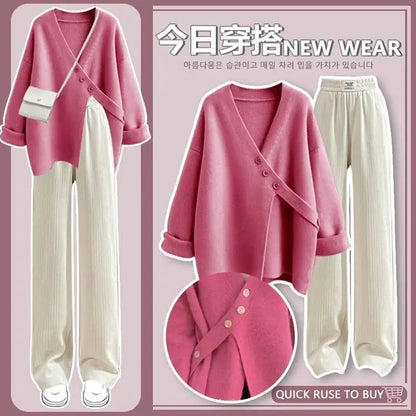 Autumn Wear Set Women's 2025 New Knitted Sweater Women's Slim and Versatile Casual Pants Two Piece Set for Women Pant Sets