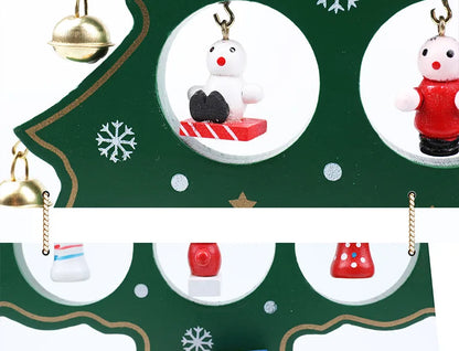 Holiday Tabletop Décor Carved Wood Xmas Tree 6 Hole Centerpiece for Mantel Scene Christmas Village Diorama Craft Ornament