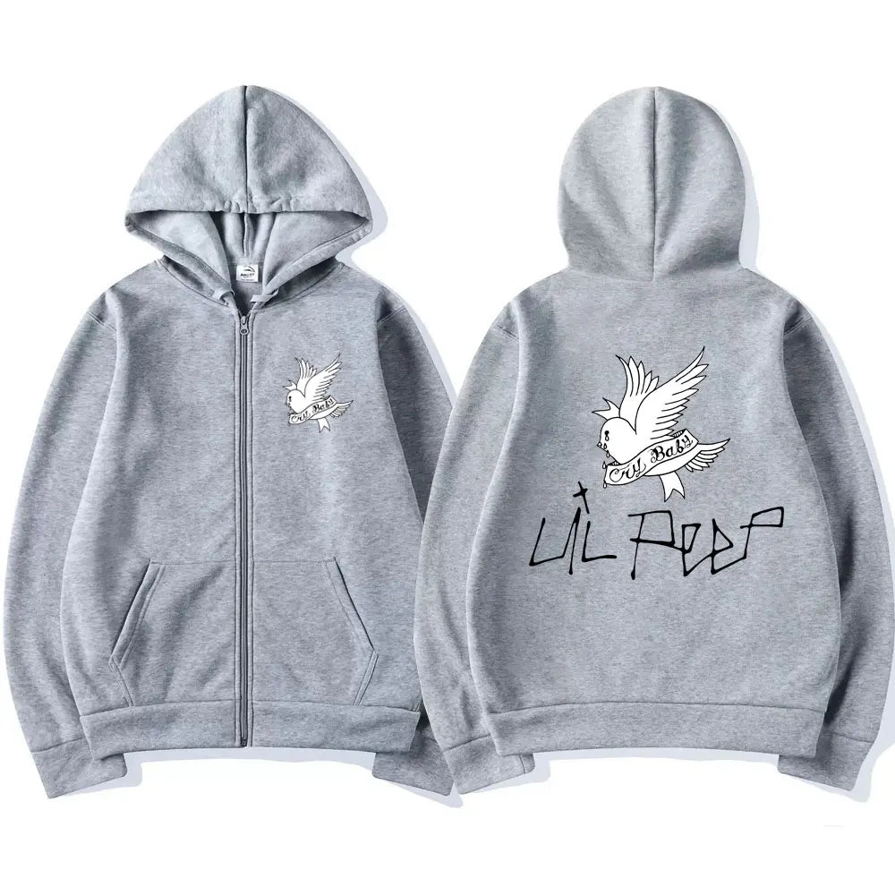 Lil Peep Cry Baby Logo Print Zipper Hoodie Men Women Casual Oversized Zip Up Fashion Hoodies Warm Hipster Zip Up Hoody Jackets