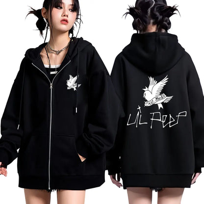 Lil Peep Cry Baby Logo Print Zipper Hoodie Men Women Casual Oversized Zip Up Fashion Hoodies Warm Hipster Zip Up Hoody Jackets