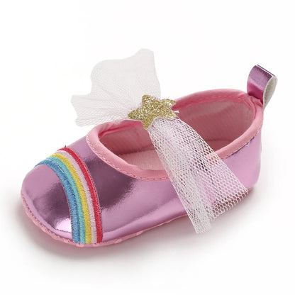 Cute 0-18M Spring Newborn Silver Baby Shoes Non Slip Cloth Bottom Girl Shoes Elegant Breathable Casual Baby First Walking Shoes