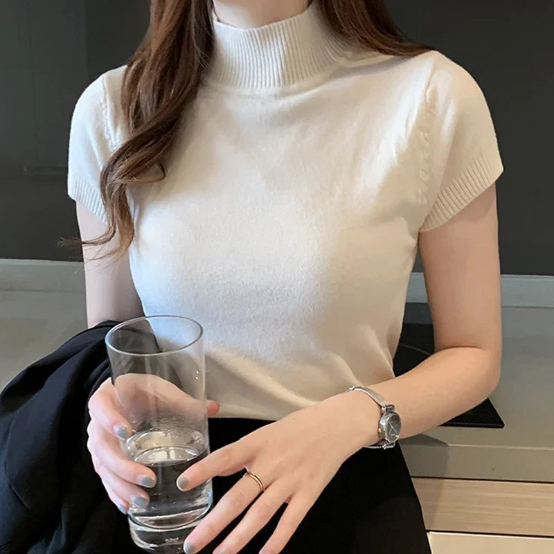 Solid Color Casual Women Clothing Korean Knitted Women Top Bulse Mujer De Moda Spring Summer Slim Turtleneck Blouse