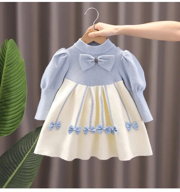 Autumn Winter Girls' Sweater Long Sleeve Dress 2025 Christmas Party Girl Baby Retro Cheongsam Lotus Leaf Knitted Wool Dress