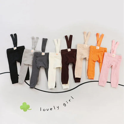 2025 Spring Fashion Boy Baby Solid High Waist Overalls Girl Children Cotton Leggings Infant Casual Suspenders Pants Kid Trousers