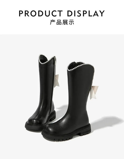 Long Boots for Girls and Children 2026 New Winter Long Leather Boots Princess Foreign Girls Plus Cashmere Shoes