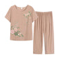 New Arrival Female Pajamas Set Sleepwear Women Cotton Print Flower Pyjamas Summer Loose Nightwear Home Large XL-4XL