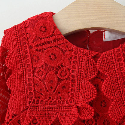 Spring Autumn Toddler Girl Clothes Korean Fashion Doll Collar Long Sleeve Lace Baby 1st Birthday Dresses Princess Dress BC050